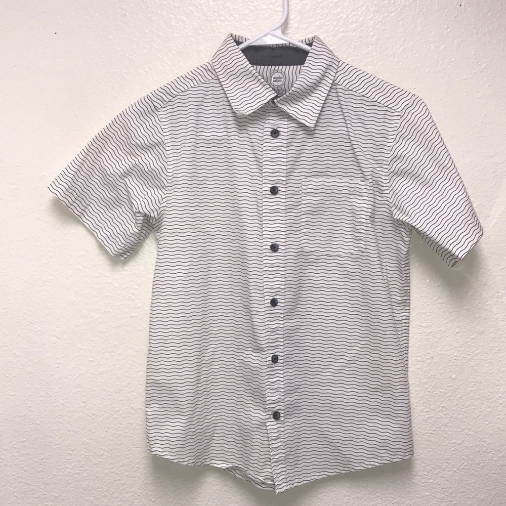 Wonder Nation L Boy’s White Black Stripes Short Sleeve Button Up Dress Shirt